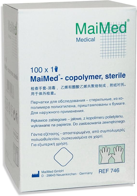 Maimed Copolymer Gloves, Transparent, Sterile, Individually Packed