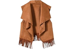 Floerns Girl's Waterfall Collar Sleeveless Open Front Fringe Trim Vest Coat