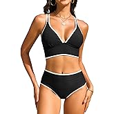 ZAFUL Women High Waisted Bikini Sets Tummy Control Two Piece Swimsuits Crisscross Back Textured 2025 Swim Bathing Suit