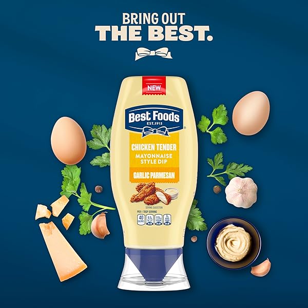 BEST FOODS GARLIC PARMESAN CHICKEN TENDER MAYONNAISE STYLE DIP GARLIC PARMESAN DELICIOUS FLAVOR NO ARTIFICIAL FLAVORS 11.5 FL OZ