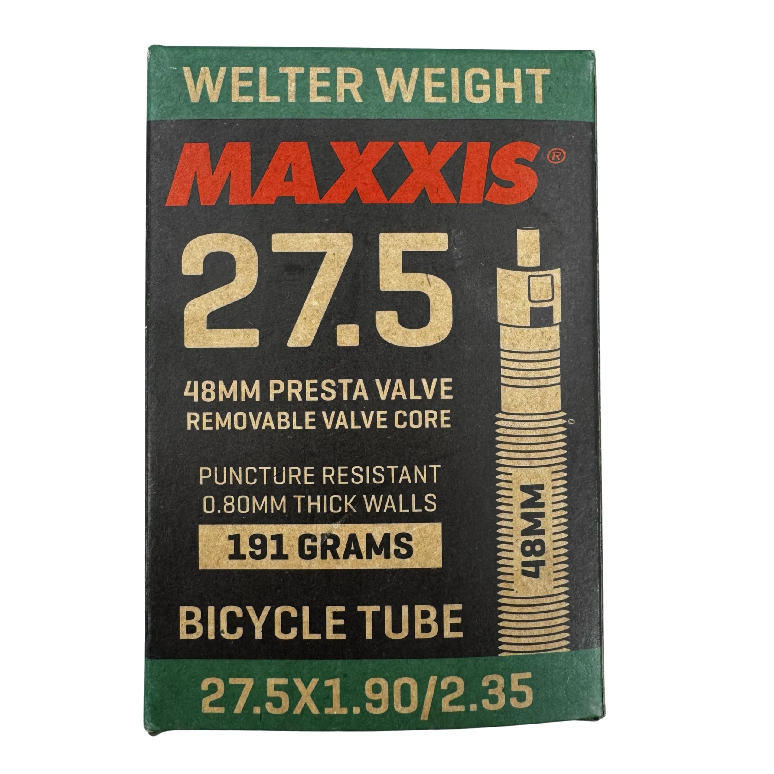 Maxxis Welterweight Tube 27.5x1.90/2.35 Presta 48mm - Black, 27.5 x 1.90/2.125 inches