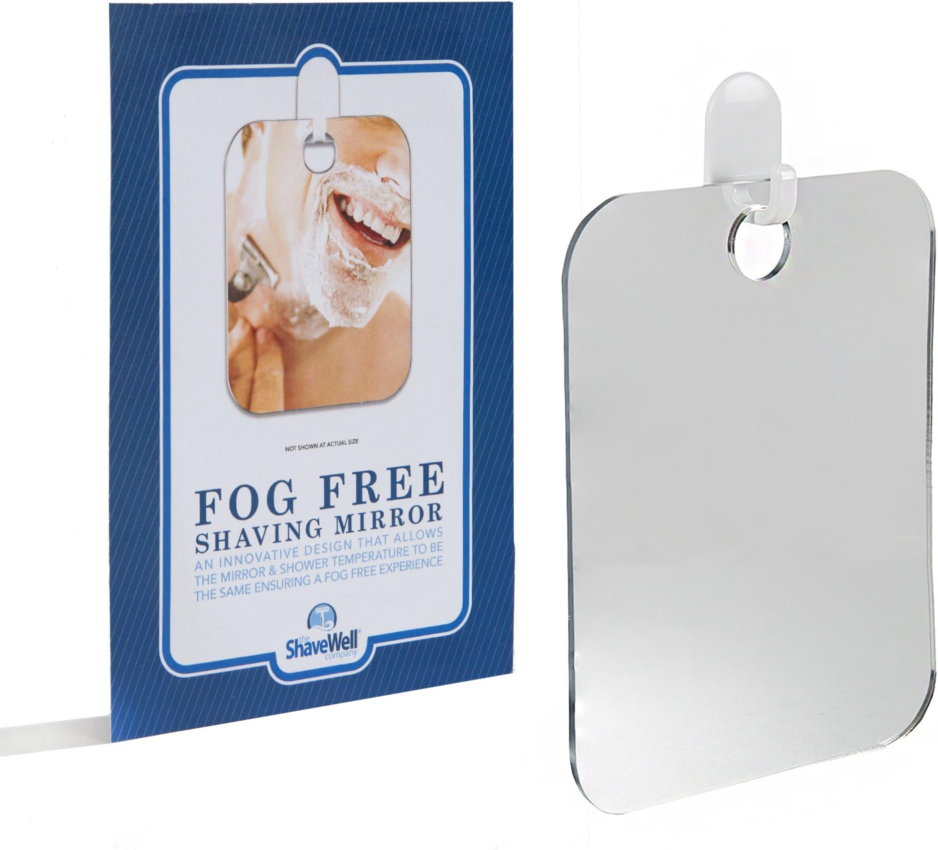 The Shave Well Company Original Anti-Fog Shaving Mirror | Fogless Bathroom Handheld Mirrors | Long-Lasting Removable Adhesive Hook | 2-Pack