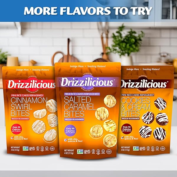 DRIZZILICIOUS MINI FLAVORED RICE CAKES BIRTHDAY CAKE – RICE CRISPS, HEALTHY SNACK FOR ADULTS AND KIDS, VEGAN, GLUTEN FREE SNACK, ALLERGEN FREE, ONLY 90 CALORIES PER 21 PIECES – 4 OZ (PACK OF 1)