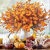 Grunyia 12 Bundles Artificial Fall Flowers for Outdoors Fake Plants UV Resistant Plastic Plants Shrubs Bushes for Home Fall Front Door Porch Garden Autumn Decor (Fall Red)