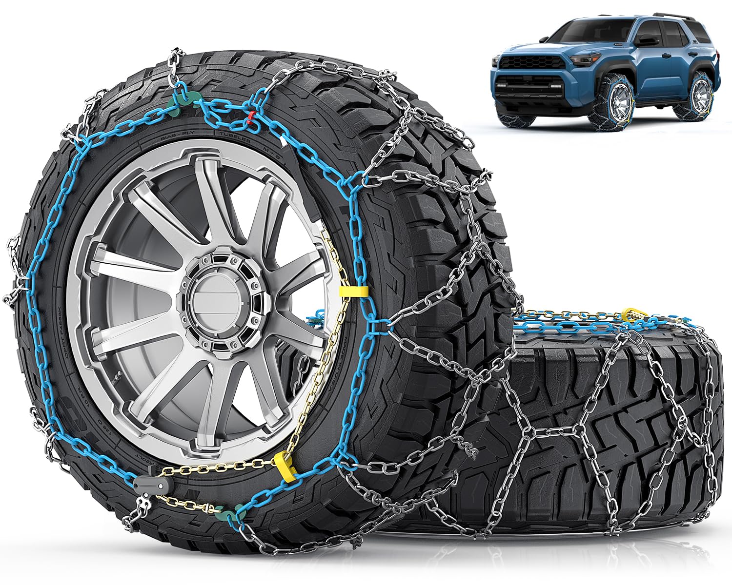Photo 1 of Snow-Chains Easy Install Tire-Chains, One-Pull Fit Heavy-Duty Tire Snow Chains for Pickup Trucks & SUVs Off-road, Emergency Tire Traction Car Tires 235 245 255 265 275 - Set of 2 (SCRV250)