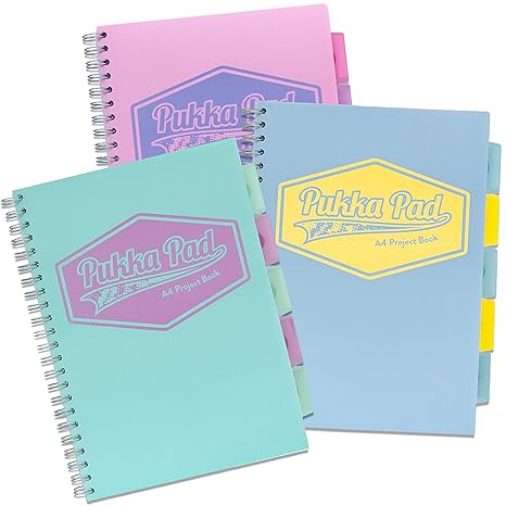 Pukka Pad 8630-PST Projektbuch, A4, Spiralbindung, liniert, 80 g/m², Pastellfarben