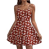 HOTOUCH Women's Summer Dress Adjustable Spaghetti Strap Floral Mini Casual Dress with Pockets Fit & Flare Beach Sundress