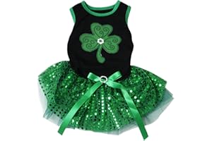 Petitebella Green Clover Puppy Dog Dress (Black/Green Sequins, XXX-Large)