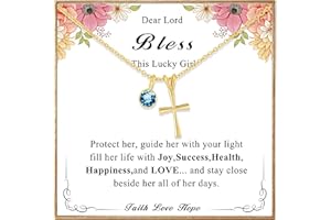 DORANA Gifts for Teenage Girls Ideas-Sterling Birthstone Cross Necklace for Girls Age Daughter Kids Hypoallergenic First Communion Baptism Confirmation Christmas Stocking Stuffers Gifts