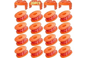 Eventronic 20 Pack WA0010 Trimmer String Compatible with Worx Weed Eater, 0.065" Autofeed Replacement Spool Trimmer Line for Worx Weed Eater (16 Line Spools + 4 Cap)