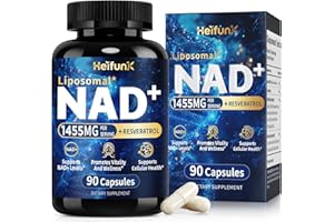 heifunk NAD+ Supplement | 1455mg Liposomal NAD Supplement with Resveratrol, CoQ10, PQQ | Anti-Aging, Mental Focus & Cellular Energy for Women and Men | 90 Vegan Capsules