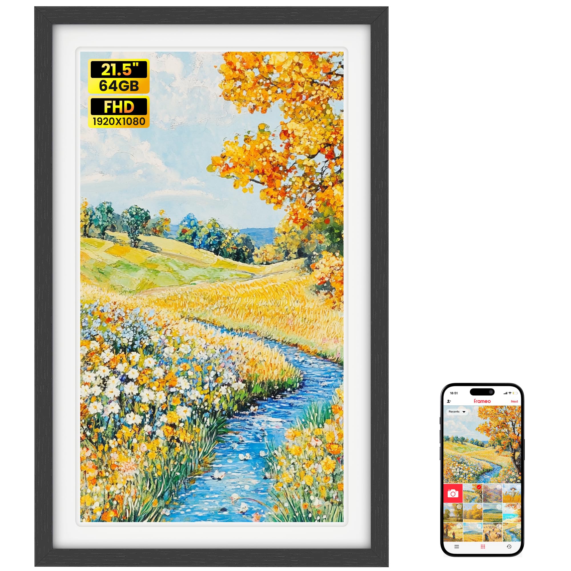 Photo 1 of ***THIS ITEM SOLD FOR PARTS ONLY * NON FUNCTIONAL**BIGASUO Digital Picture Frame Frameo 21.5" Large 1920 x 1080 IPS FHD WiFi Electronic Photo Frames 64GB Touch Screen Share Moments Instantly Best Photo Gifts for Parents and Grandparents Black Wood***THIS 