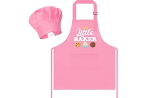 R HORSE 2Pcs Kid Apron And Chef Hat Set, Adjustable Children Pink Baker Kitchen Apron, Dress up Role Play Chef Toy, Cooking Baking Painting Kit Kid Funny Cooking Gift Birthday New Year Christmas Gift