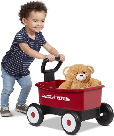 Radio Flyer Push & Pull Walker Wagon with Teddy Bear Red