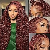 Reddish Brown Lace Front Wias Human Hair 30 Inch Reddish Brown Curly Lace Front Wig 180 Density 33# Deep Wave 13x6 HD Lace Frontal Wigs Human Hair PrePlucked for Women burgundy Colored Human Hair wig