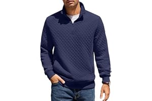 COOFANDY Mens Quarter Zip Pullover Quilted Sweatshirt Knit Long Sleeve Mock Neck Sweater Polo with Pocket