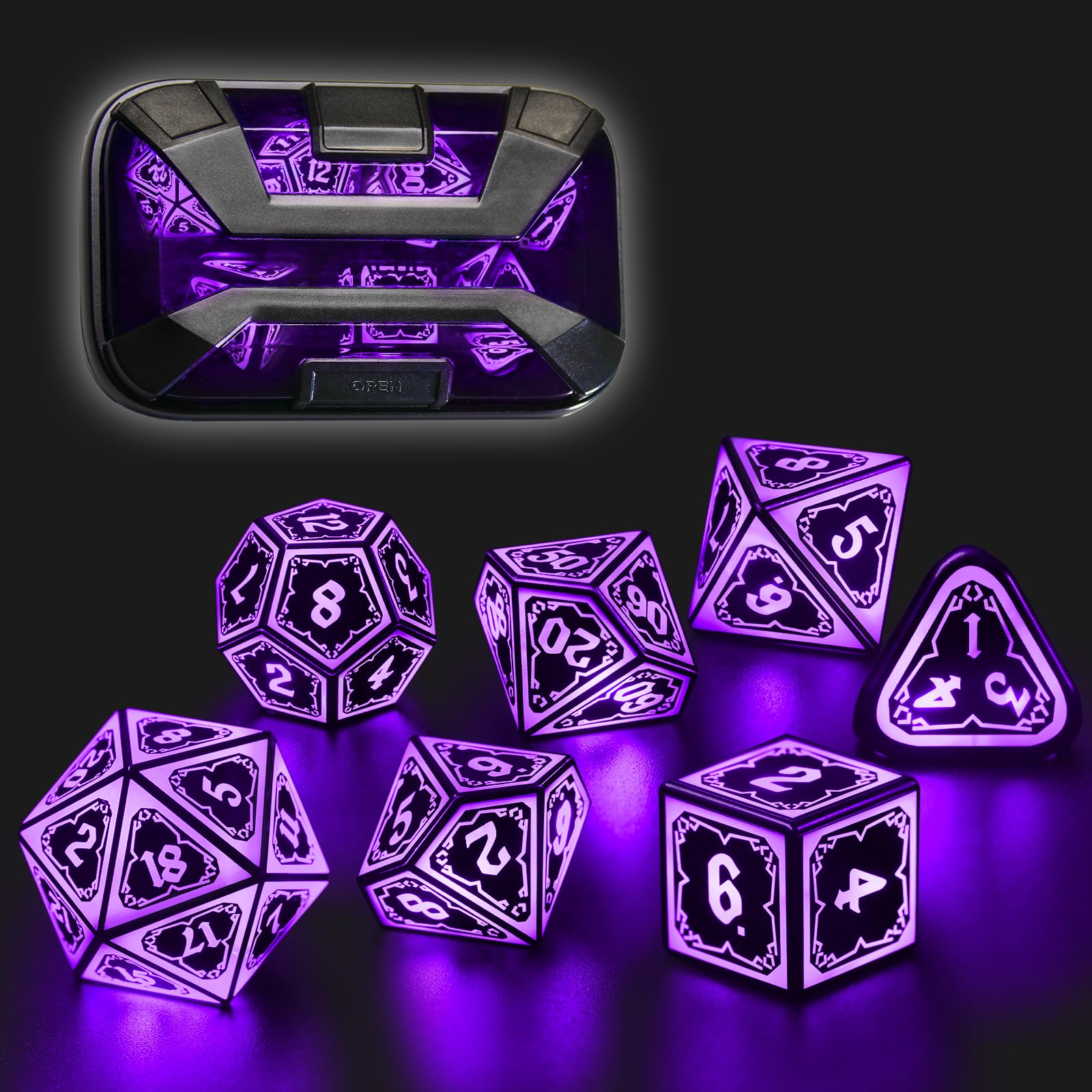 Light up DND Dice Set Rechargeable,Cool LED D and D Dice 7pcs with Charging Box Polyhedral Dungeons and Dragons RPG Dice Set for Role Playing Table Game(Astral Shard Purple)