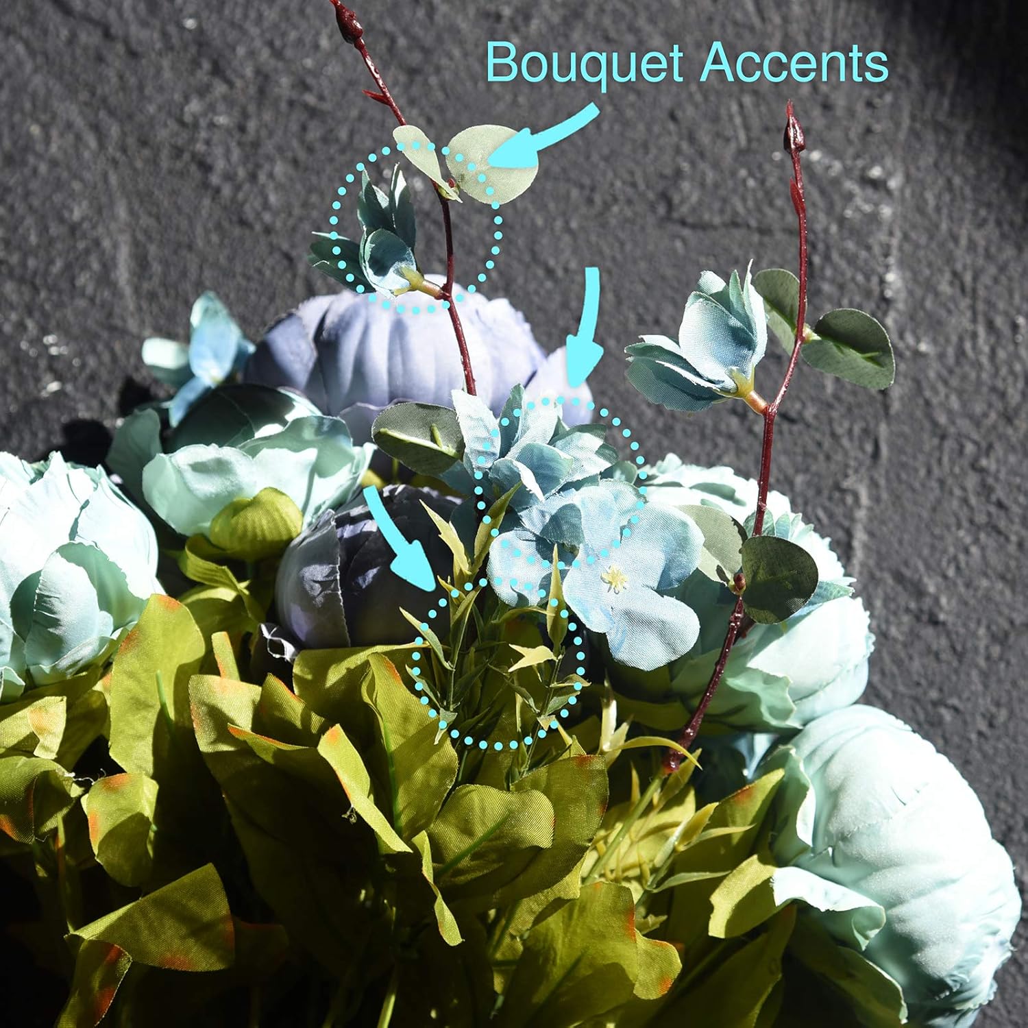 FiveSeasonStuff Mixed Blue Artificial Peony and Hydrangea Bouquet - Image 4