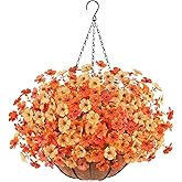 Artificial Flowers Hanging Plants in Basket, Artificial Hanging Flowers for Spring Outdoor Indoor Decor, UV Resistant Hanging Baskets with Fake Flowers for Spring Summer Patio Garden Porch Decor