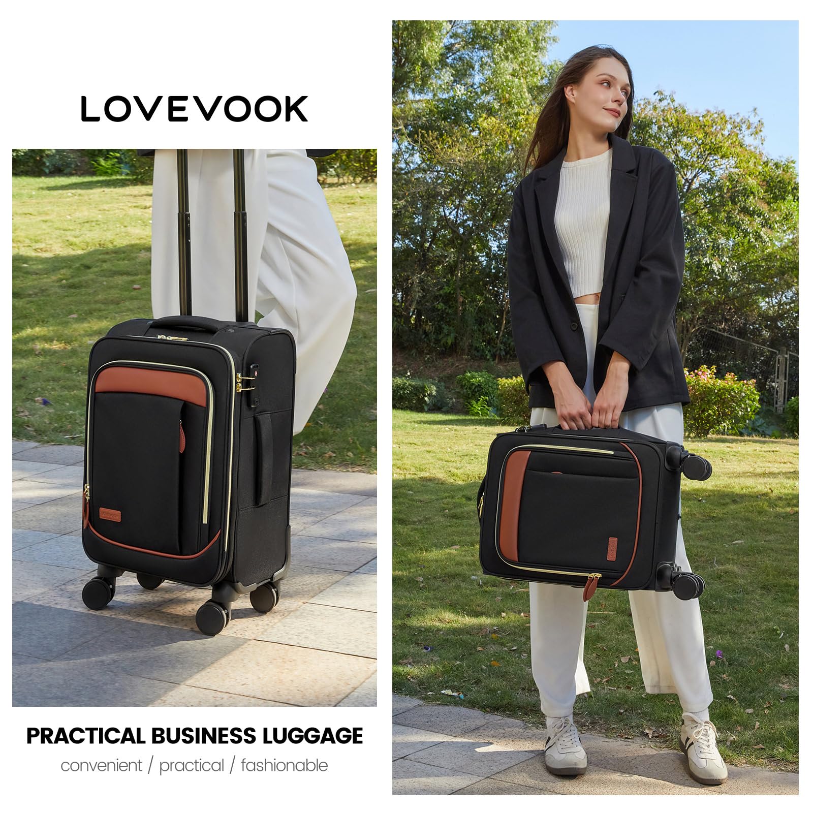 LOVEVOOK Carry on Luggage for Women and Men, Softside Suitcases with Daul Wheels