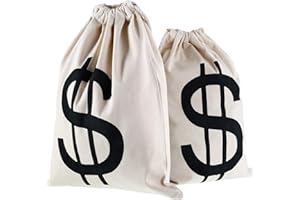 Gejoy 2 Pcs Canvas Money Bag Prop 15.7 x 11.8 Inch Dollar Sign Drawstring Bags Money Sacks for Halloween Bank Robber Costume 