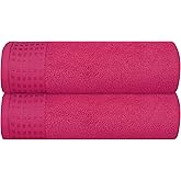 GLAMBURG 100% Cotton 2 Pack Oversized Bath Towel Set 28x55 Inches, Ultra Soft Highly Absorbant Compact Quickdry & Lightweight Large Bath Towels, Ideal for Gym Travel Camp Pool - Hot Pink