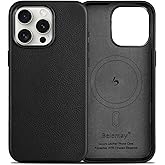 Belemay Compatible with iPhone 16 Pro Leather Case, Compatible with MagSafe, Premium Tumbled Leather, Metal Buttons & Camera Bump Frame, Slim Fit&Durable, Distinctive Texture Cover (6.3") Black