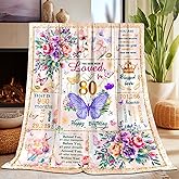80th Birthday Gifts for Women Blanket, Fun Purple Butterfly Flower Throw Blanket Gifts Ideas for 80 Year Old Mom, 80th Birthday Decorations for Women, Super Soft Warm Plush Flannel Blankets 60"X50"