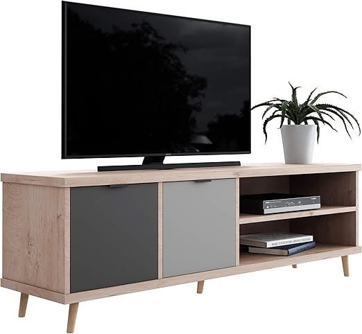 Newfurn Tv Lowboard Grau Eiche Hirnholz Tv Schrank Modern Vintage 160x51x40 Cm Bxhxt Fernsehtisch Tv Board Rack Conni Seven Wohnzimmer Amazon De Kuche Haushalt