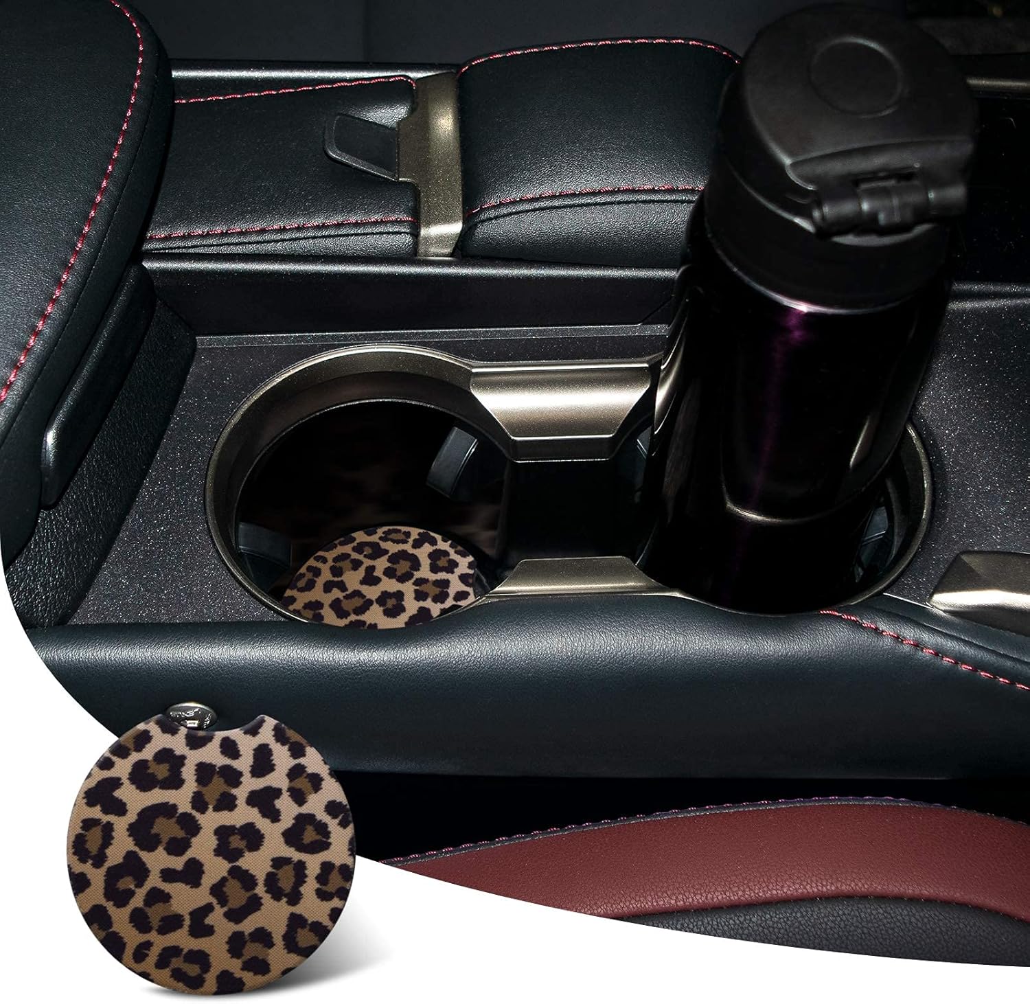 lifeegrn Car Coasters, Car Cup Holder Coasters, 2.76 Inches Car Coasters for Cup Holders, Anti Slip Removable Universal Neoprene Drinks Absorbent, Car Coasters for Women(Leopard 2 Packs): Automotive