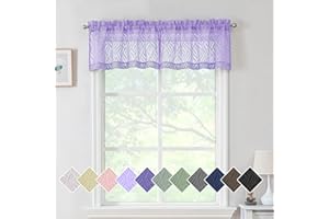 Chyhomenyc Marilyn 2PCS Light Purple Sheer Valance Curtains for Living Room 14 Inches Long, Light Filtering Jacquard Textured 3D Leaf Curtains for Small Windows, 38Wx14L Inches, 2 Panels