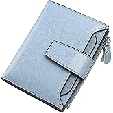 Lavemi Small Compact Women Wallet RFID Blocking Genuine Leather Bifold Purse with ID Windows(Light Blue)