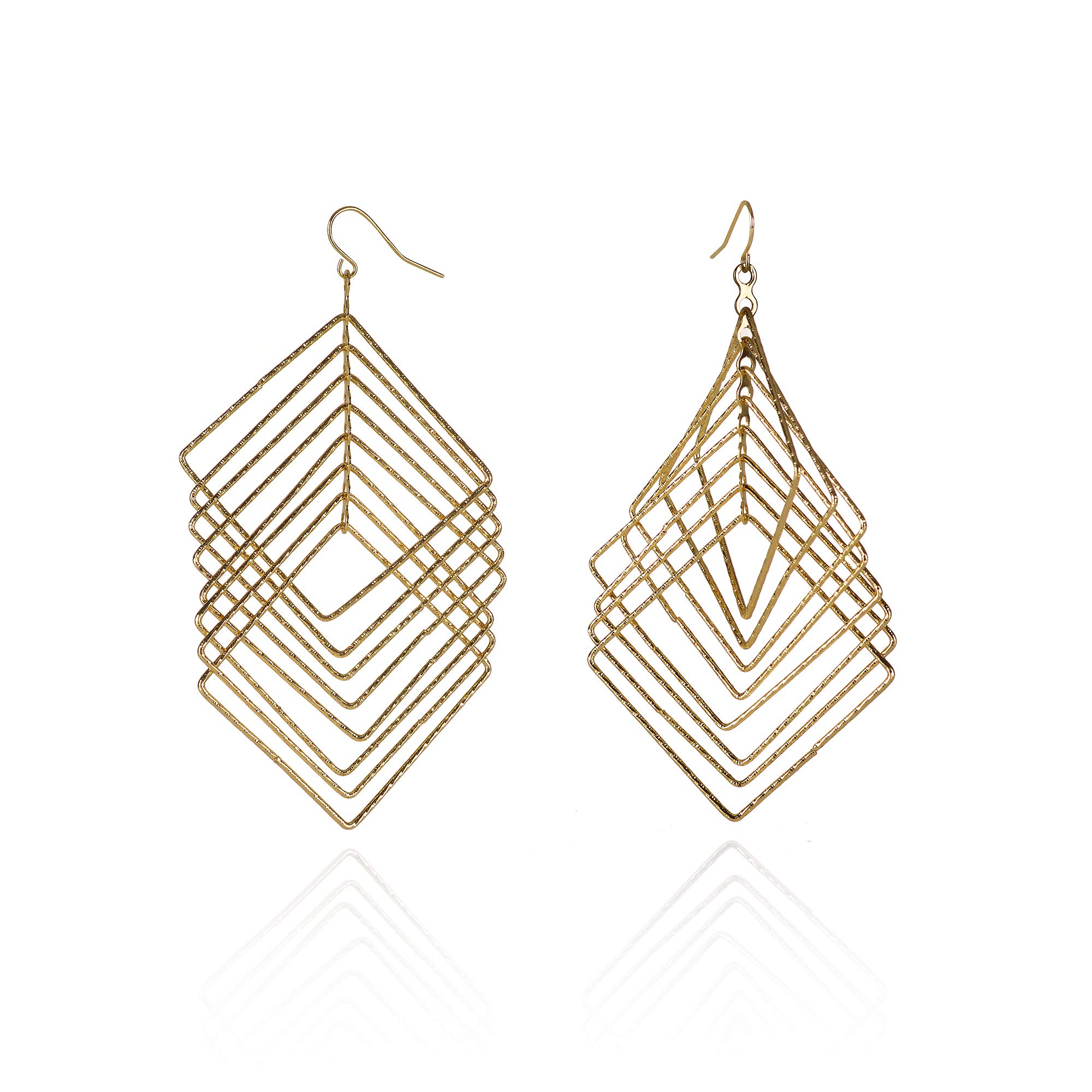 ZAVANA Long Square Dangle Earrings for Women and Teen Girls. Dangling Gold Chandelier Earrings with Square motifs