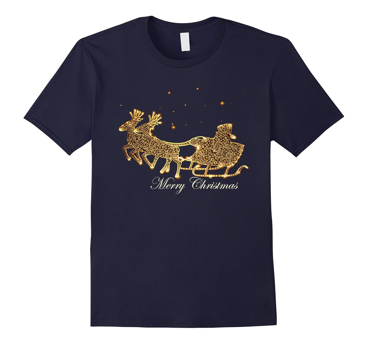 Santa's Sleigh Merry Christmas Holiday Gold Fashion T Shirt-Art