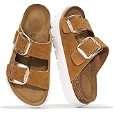 Project Cloud 100% Genuine Leather Platform Sandals Women Footwear - Wedge Chunky Slides for Women 2026 with Memory Foam Insole & Cork Footbed Womens Sandals (GreeceChunky)