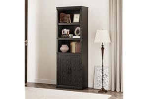 Garvee Small 5 Tier Bookcase, Farmhouse Wood Bookshelves with Open Shelves & Doors, Vintage Display Cabinet for Living Rooms,