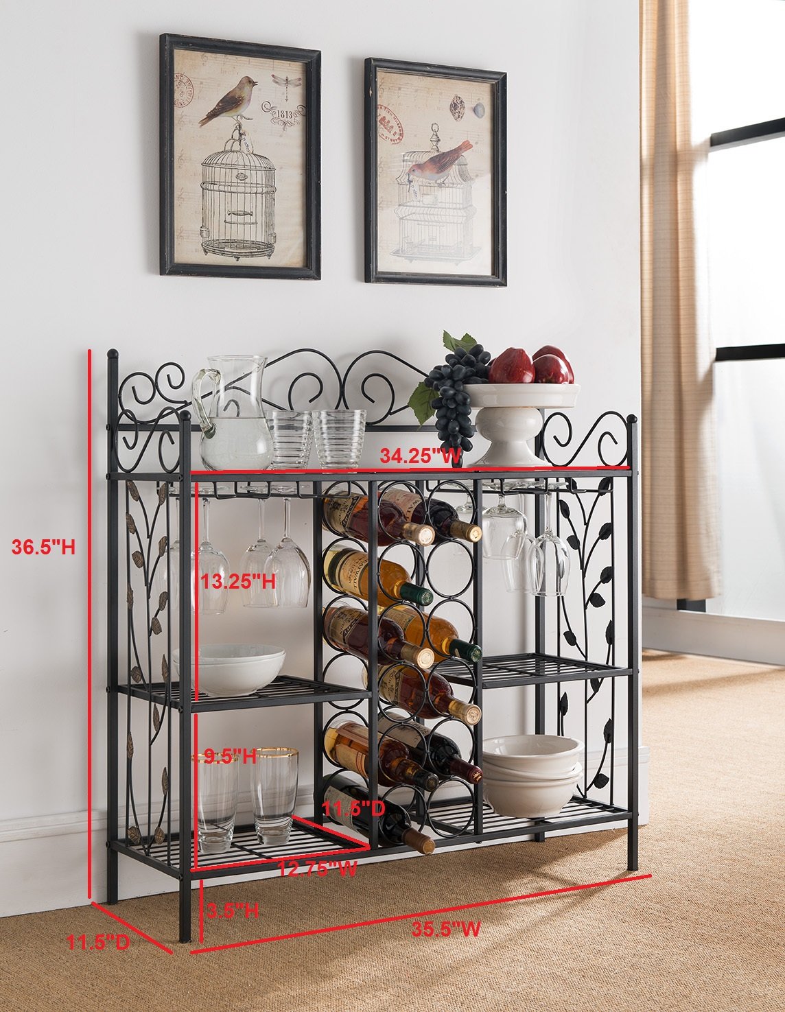 Kings Brand Furniture Metal Console Table Wine Rack Buffet Server Bars Wine Cabinets Game Recreation Room Furniture Wrought Iron Console Buffet Table