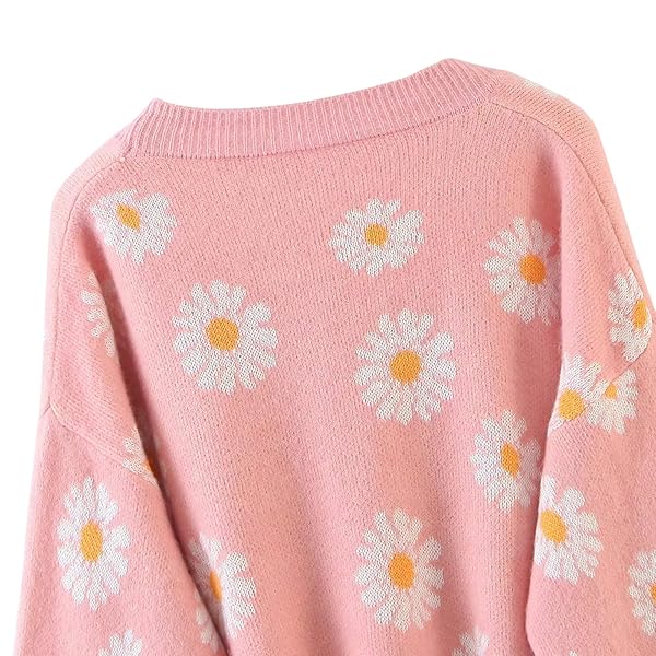 WOMENS Y2K LONG SLEEVE LOOSE CARDIGAN SWEATER V NECK KNITTED CARDIGAN BUTTONS SWEATERS TOPS(A-PINK,ONE SIZE)
