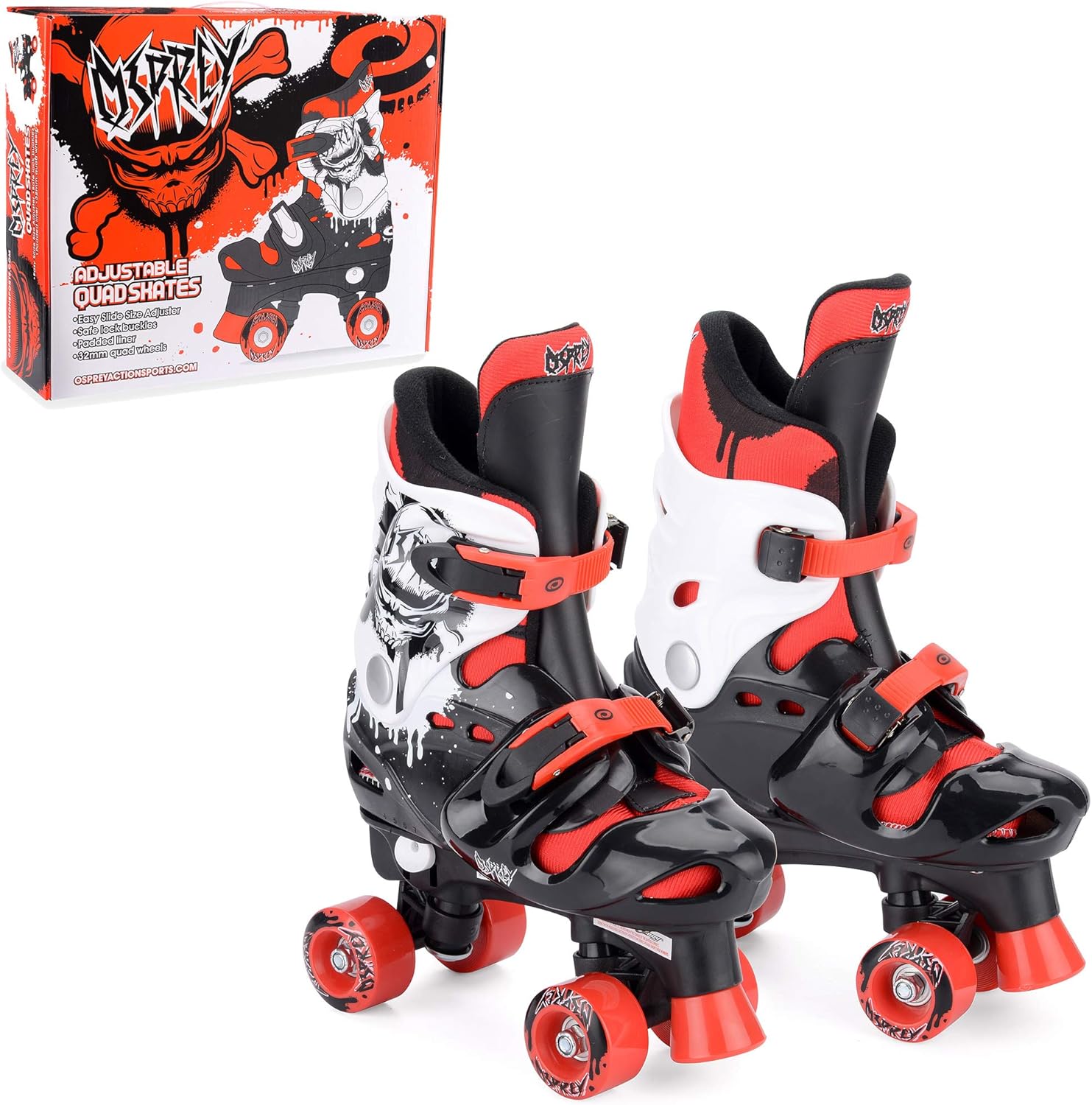 Osprey Boys Quad Skates Black/white/red, Size 133