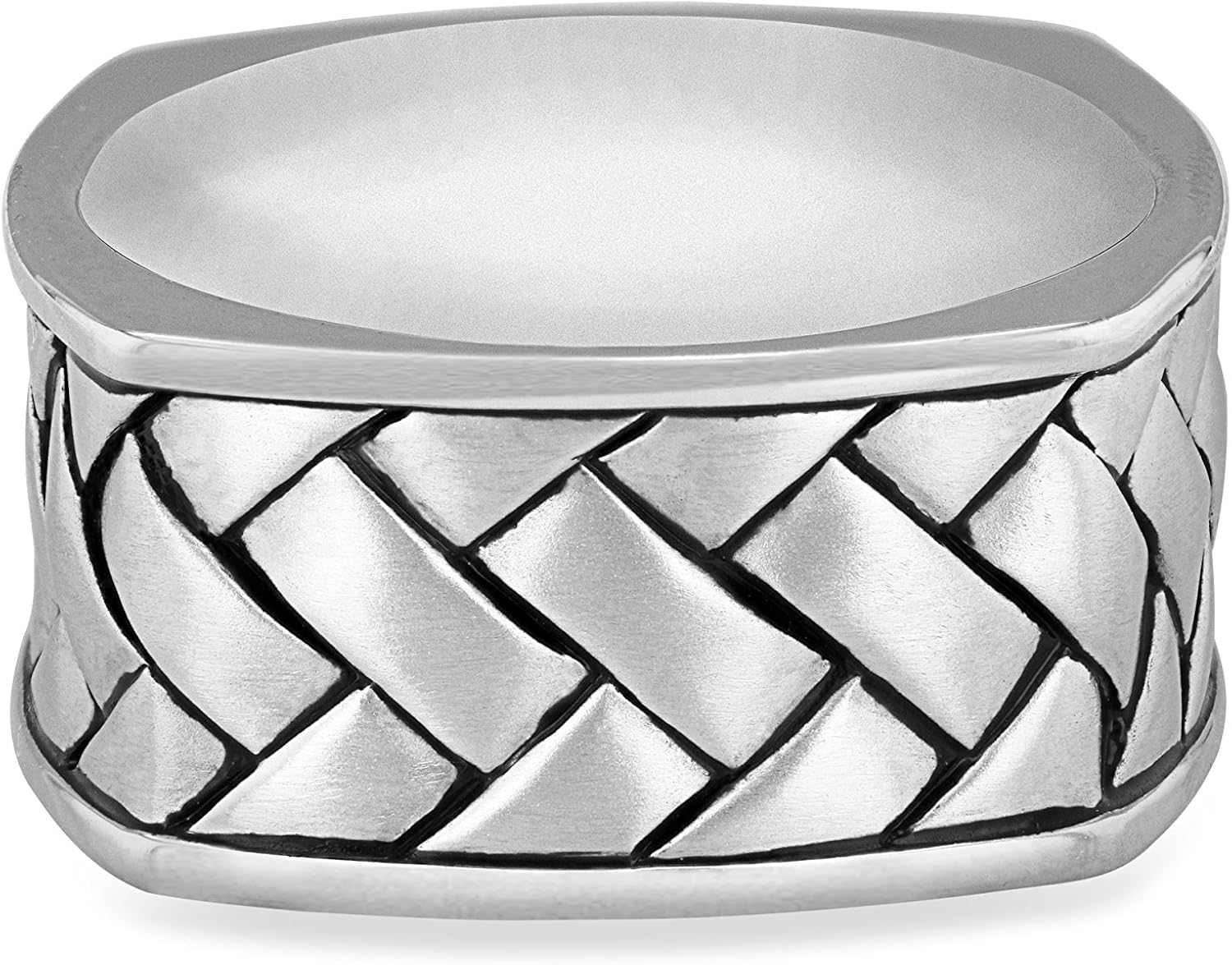 HOXTON LONDON Men's Sterling Silver Rhodium Plated Herringbone Square Ring - Size V - Image 3