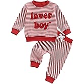Lesimsam Toddler Baby Boy Valentines Outfit Lover Boy Embroidery Long Sleeve Waffle Knit Sweatshirt and Pants Set