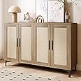 Sideboard Buffet Cabinet with Storage, Rattan Kitchen Storage with Doors and Adjustable Shelves, Coffee Bar, Rattan Sideboard Console Table for Entryway Dining Room, Natural