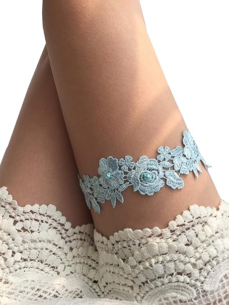 Lemandy Hochzeit Strumpfband Spitze Elastic Garter-Spitze-Braut Garter TD045 (Himmelblau)