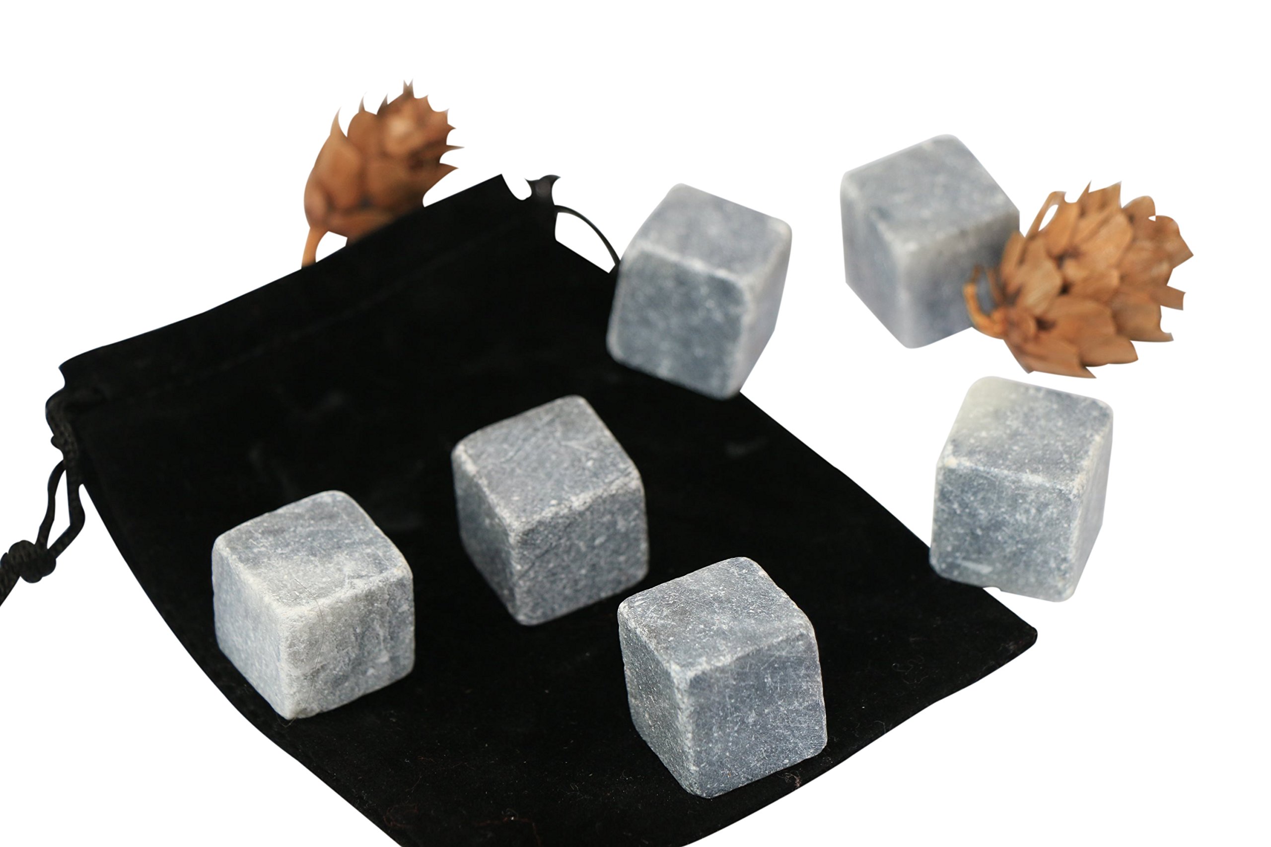 Vina Whiskey Wine Chiller Stones Set, 9 Premium Chilling Ice Rocks for Beer Bourbon etc. Chill Any Beverage Without Diluting It, with a Black Storage Pouch，Light Grey