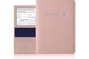 BAPHITY Genuine Leather Passport Holder Cover, Passport Holder Cover Wallet for Women, Ultra Slim Passport Case with Vaccine Card Slot, Rfid Blocking Passport Holder (Pink)