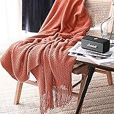 LOMAO Knitted Throw Blanket with Tassels Bubble Textured Lightweight Throws for Couch Cover Home Decor (Coral, 50x60)