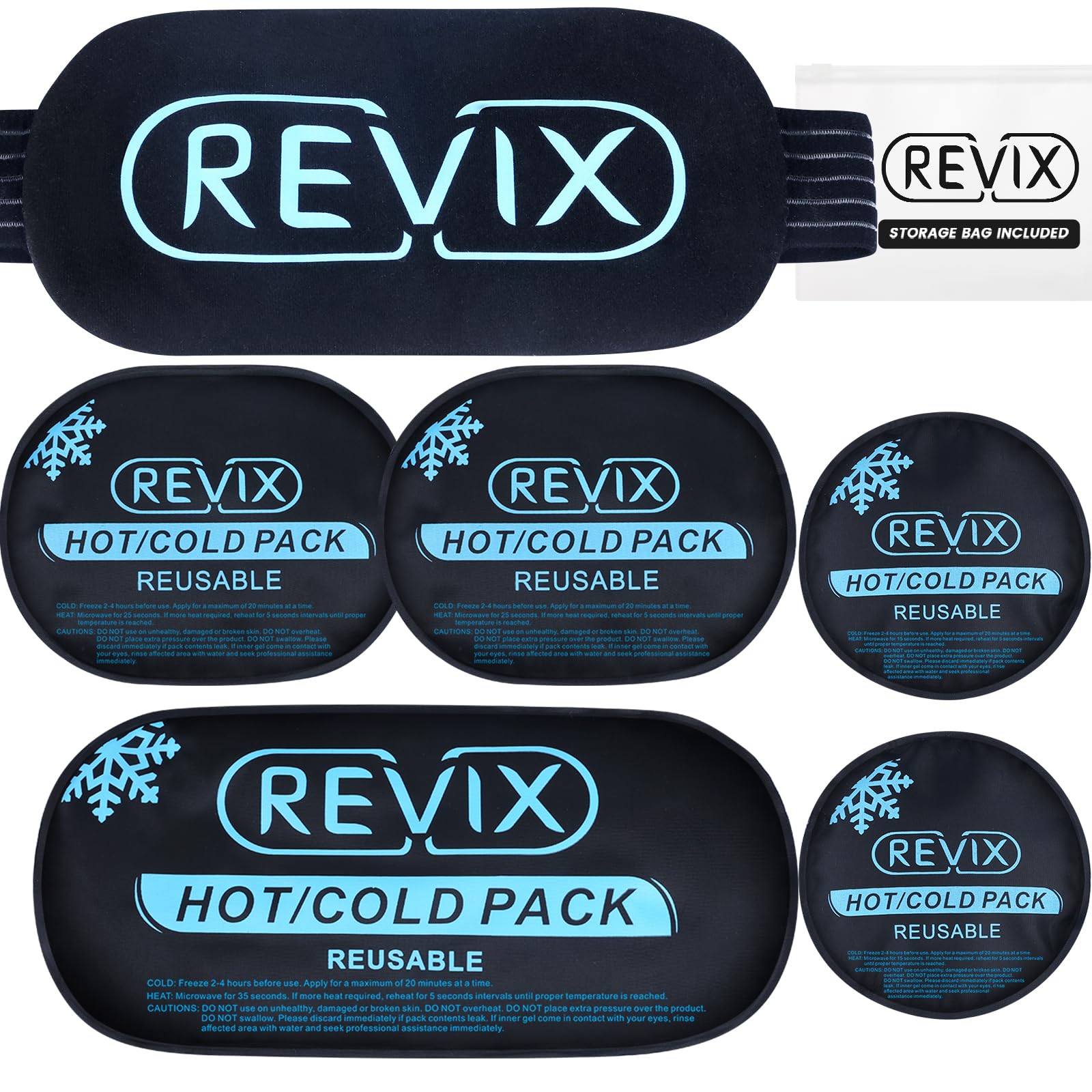 Photo 1 of REVIX Ice Packs for Injuries Reusable, 5 Pack Hot and Cold Gel Ice Pack Set for Pain Relief, Swelling, Bruises, Inflammation and Post Surgery Recovery, Adjustable & Flexible for Knees, Back, and Neck