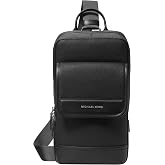 Michael Kors Men's Jet Set Touring Sling Pack, Silver-Tone Hardware/Leather, Black