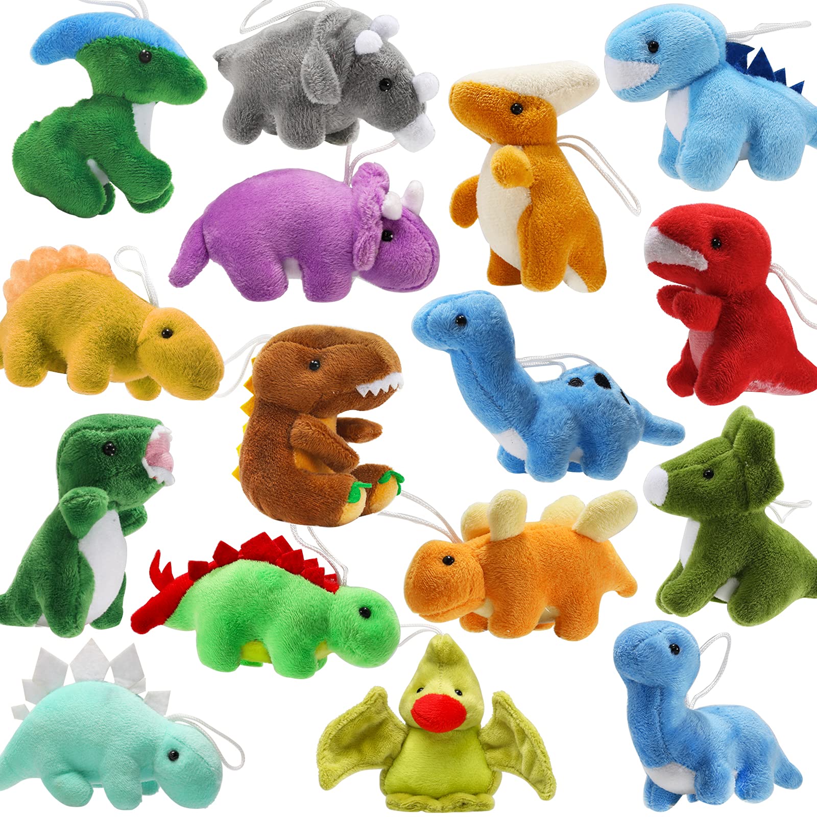 Photo 1 of 16 Pack Plush Dinosaurs Bulk, Mini Dinosaur Figures Assortment Keychain Toy, Soft Dino Stuffed Animal Set Gifts for Kids, Easter Basket Stuffers, Goody Bag Filler, Doll Machine, Toddler Party Favors