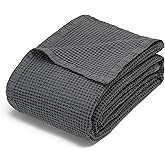 King Size Waffle Blanket - 100% Organic Cotton, GOTS Certified, Premium, Lightweight, Breathable & All Natural Organic Cotton King Size Blanket - 108”x92” (Gray - King)